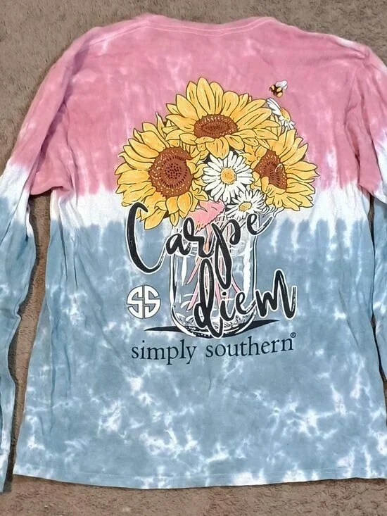 Simply Southern/Long Sleeve Shirt/Women Medium Tie Dye Carpe Diem Preppy Casual - Picture 2 of 8